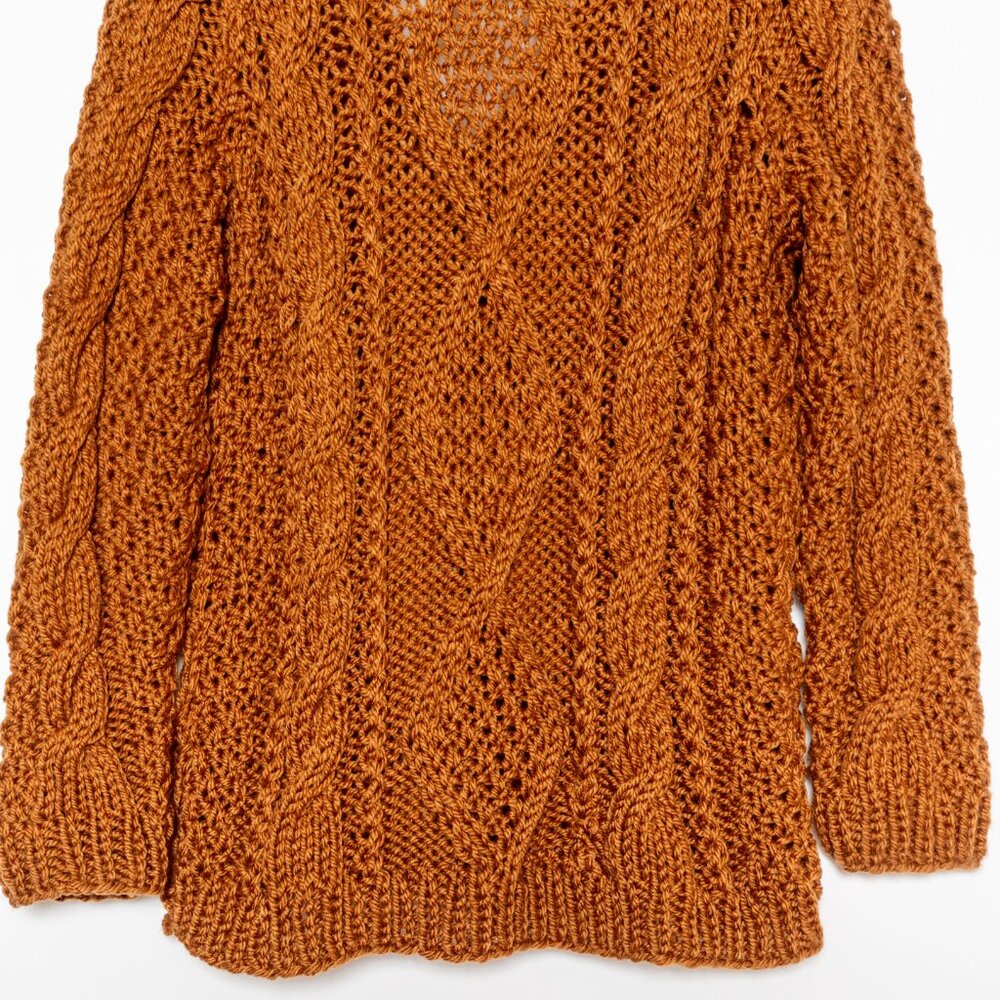 SOLD - Vintage Brown Cable Knit Hand Knit Button V Neck Cardigan  - Size L - Picture 7 of 9